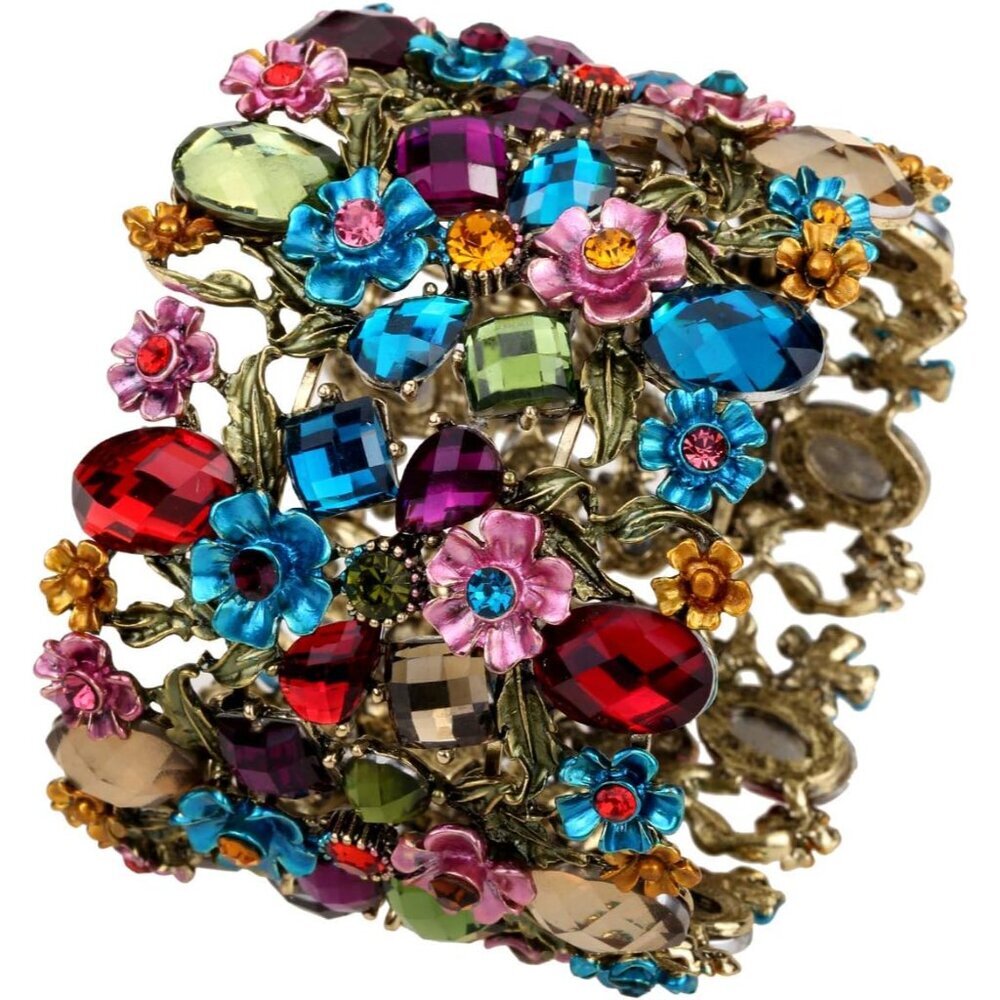 Women's Flower Stretch Cuff Bracelets - Flexible Band Fit Wrist Size 7 To 8 Inch